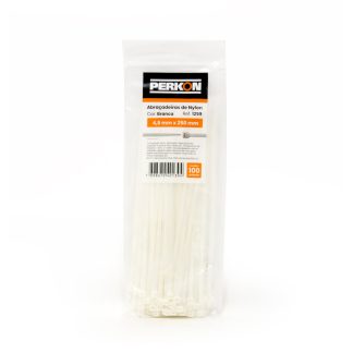 Abracadeira Nylon Perkon Branca 4,8X250 100 Peças