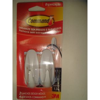Gancho Adesivo 3m Designer Medio 2PECAS Branco HB004820013