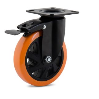 Rodizio Colson Polietileno Base Giratoria Laranja com Trava 100mm