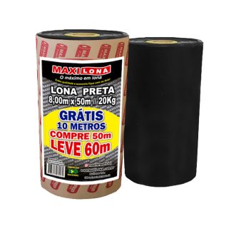 Lona Plástica Maxilona Preta Reciclada 8X 50m+10m 20kg 70 Micras