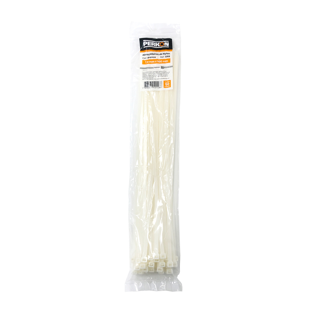 Abracadeira Nylon Perkon Branca 7,6X500 50 Peças