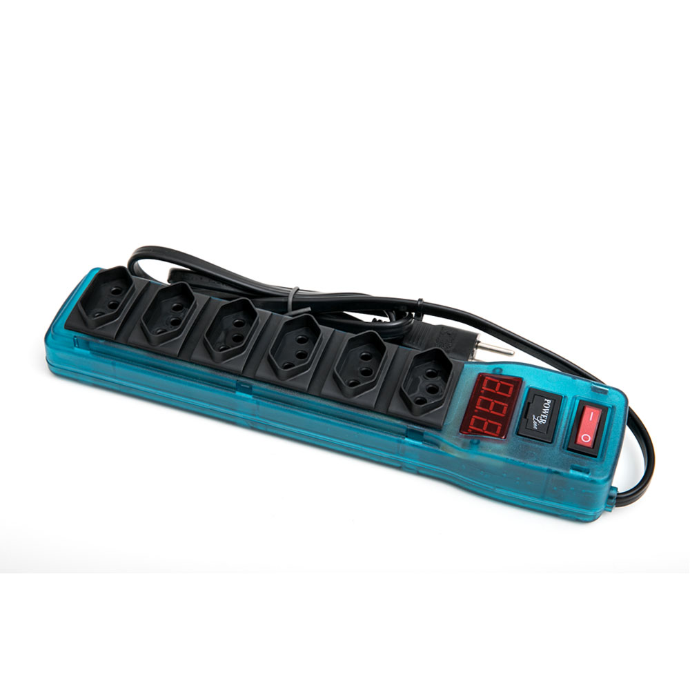 Filtro Linha Multicraft 6 Tomadas com Voltimetro Digital Azul Bivolt