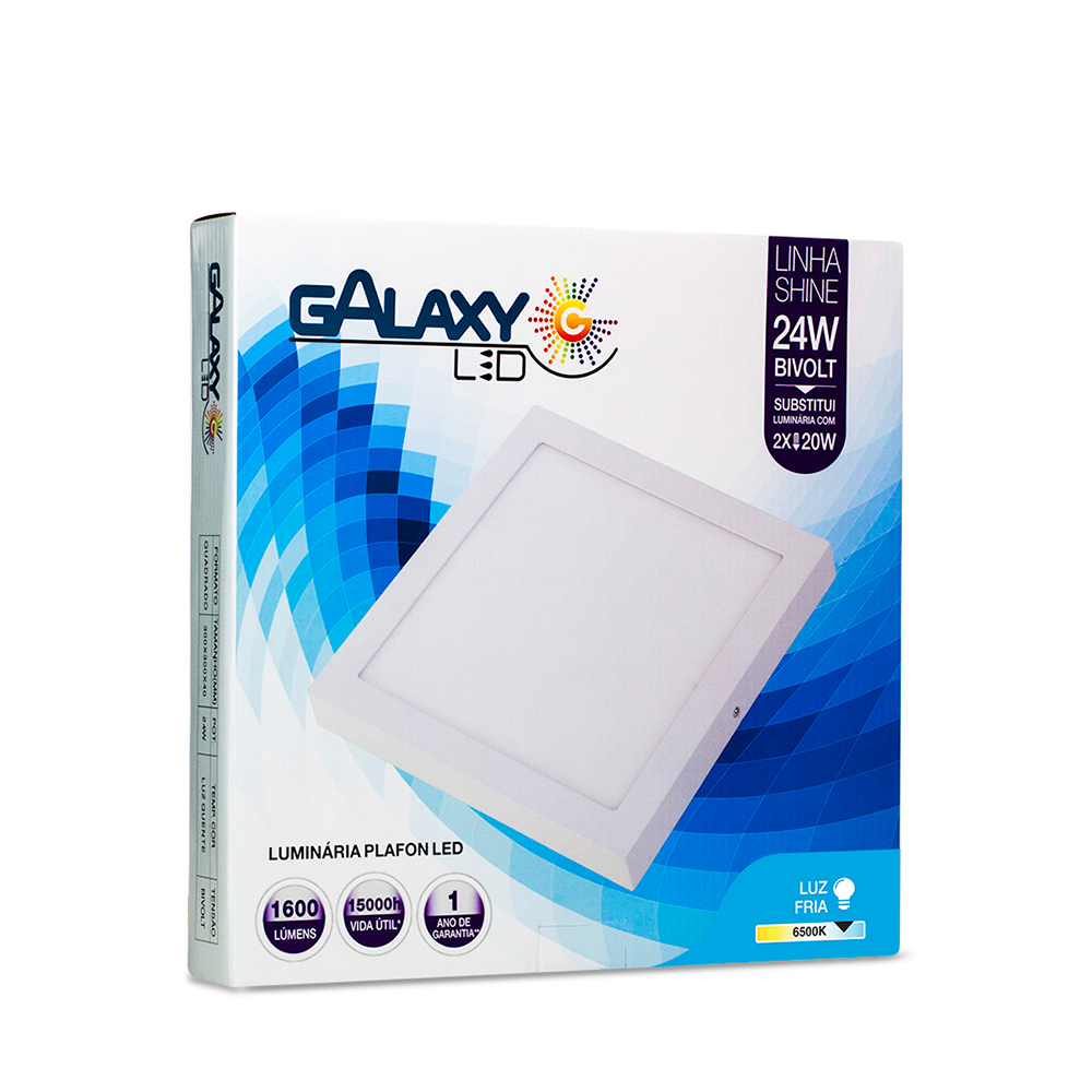 Luminaria LED Plafon Galaxy Externo Quadrado 24W 6500K 27,7cm 2064S