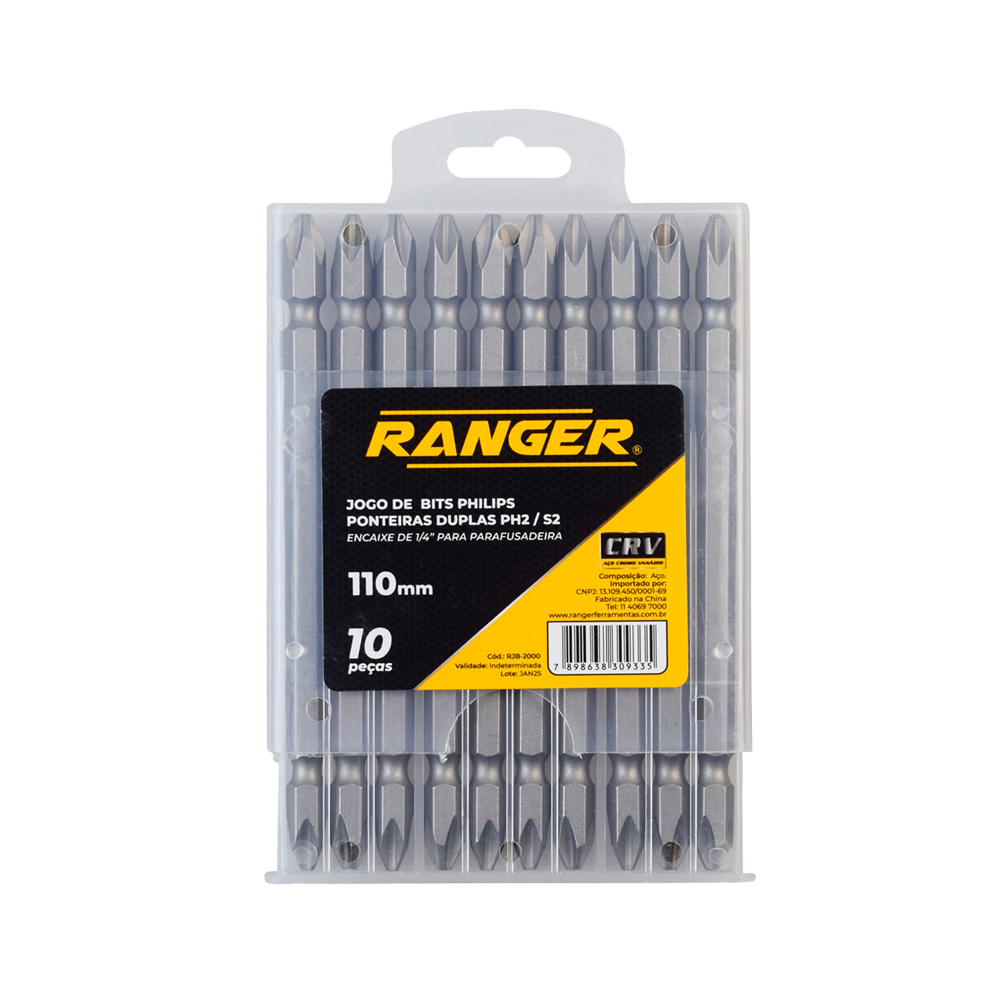 Ponteira Ranger Bits Phillips PH2 X110mm com 10 Peças RJB-2000