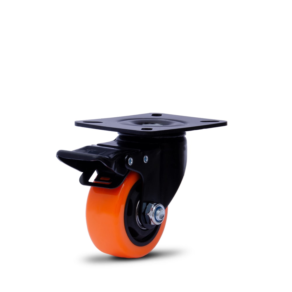 Rodizio Colson Polietileno Base Giratoria Laranja com Trava 75mm