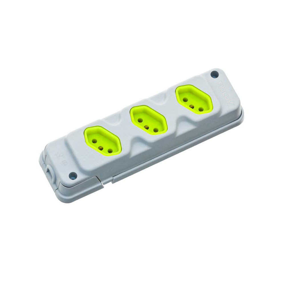 Tomada Barra Fiolux (B) Tripla 20A 2 Polos+Terra Cinza/Verde